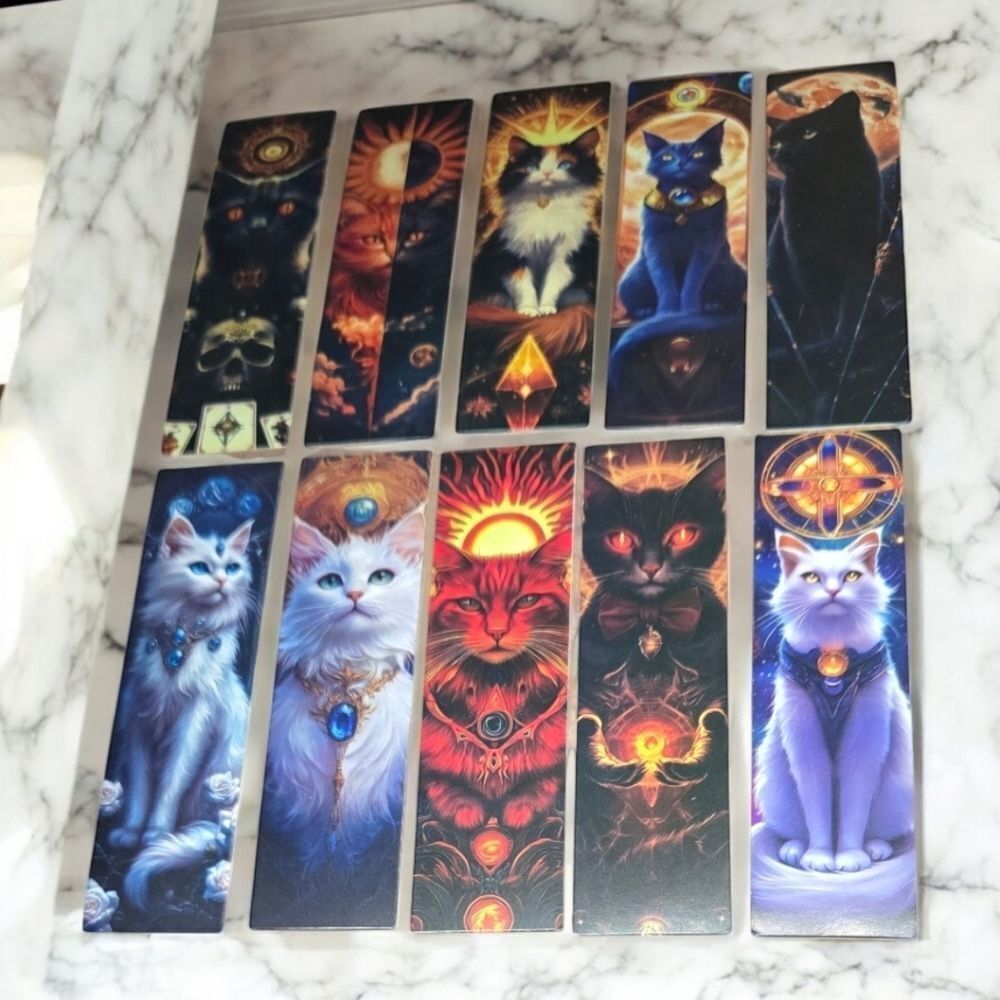 10pc Mystical Cat Tarot Bookmark Set Gothic Celestial White Cat Reading Markers